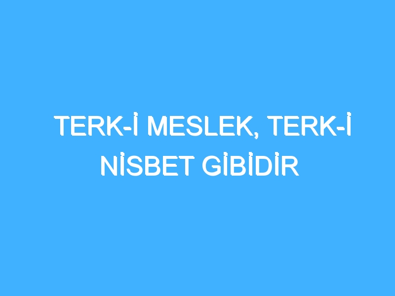 TERK-İ MESLEK, TERK-İ NİSBET GİBİDİR