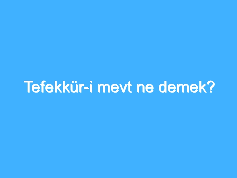 Tefekkür-i mevt ne demek?