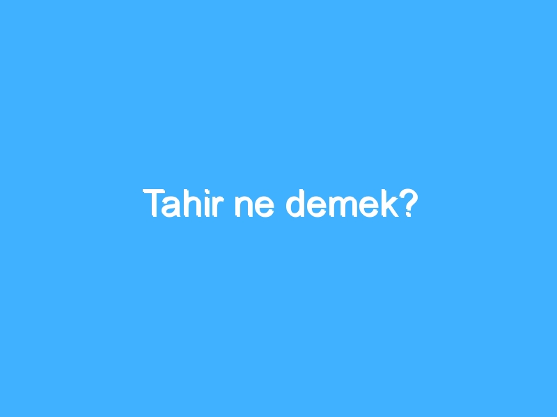 Tahir ne demek?