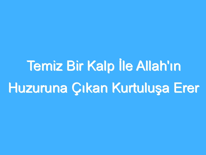 Temiz Bir Kalp İle Allah'ın Huzuruna Çıkan Kurtuluşa Erer