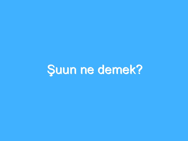 Şuun ne demek?