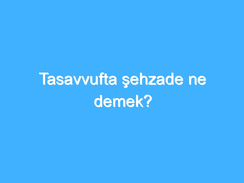 Tasavvufta şehzade ne demek?