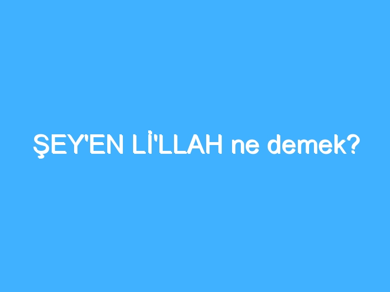 ŞEY'EN Lİ'LLAH ne demek?