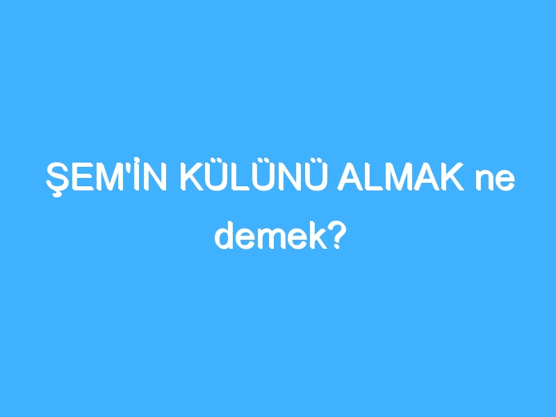 ŞEM'İN KÜLÜNÜ ALMAK ne demek?