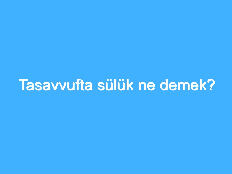 Tasavvufta sülük ne demek?