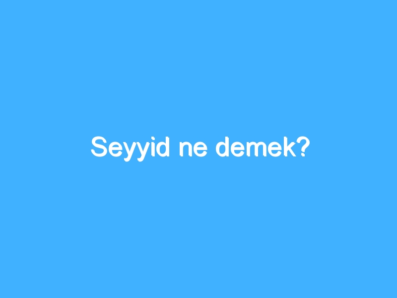 Seyyid ne demek?