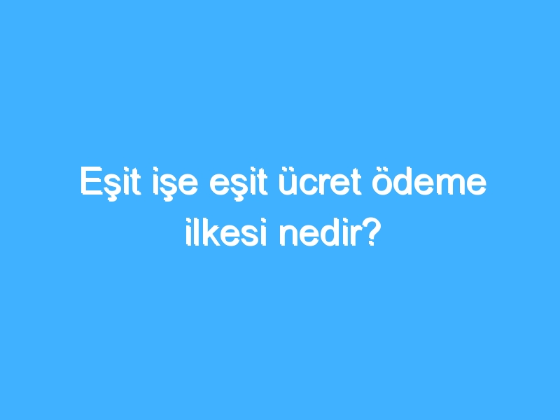 Eşit işe eşit ücret ödeme ilkesi nedir?