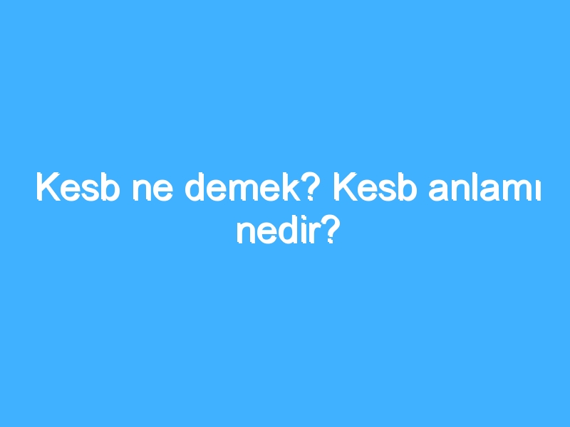 Kesb ne demek? Kesb anlamı nedir?