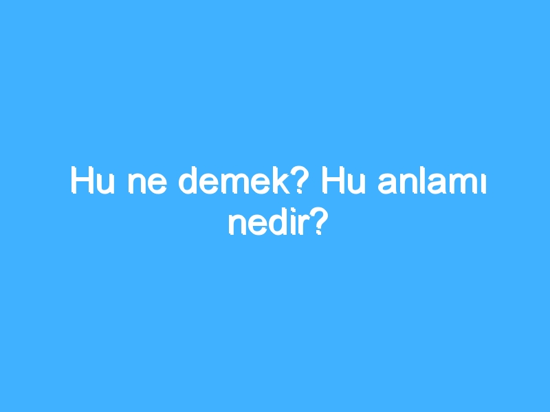 Hu ne demek? Hu anlamı nedir?