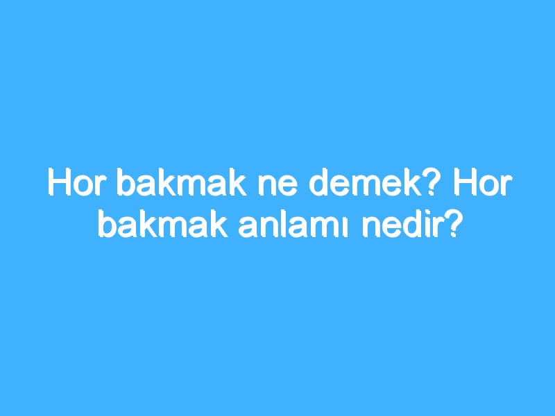 Hor bakmak ne demek? Hor bakmak anlamı nedir?