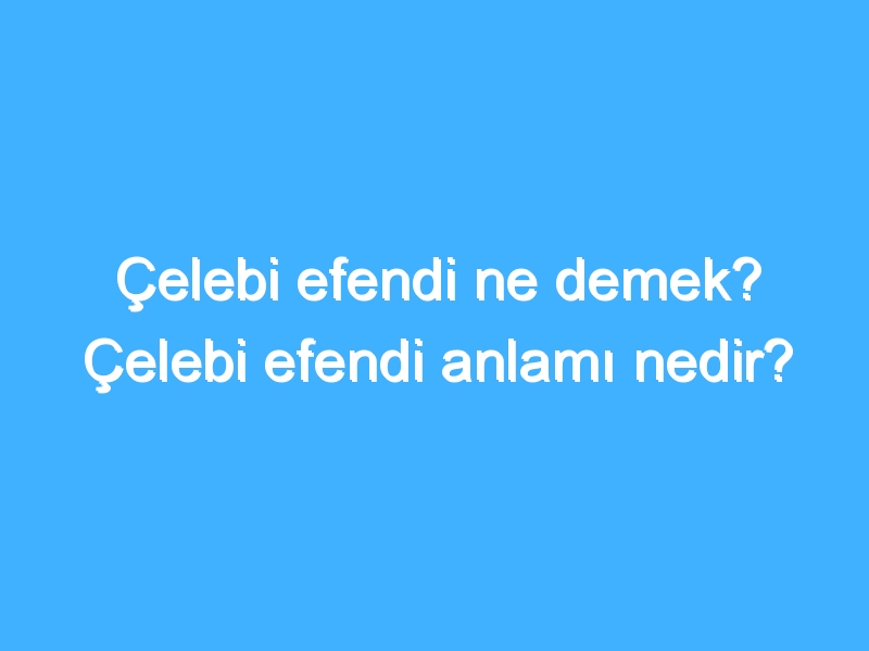 Çelebi efendi ne demek? Çelebi efendi anlamı nedir?