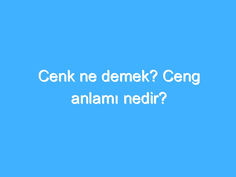 Cenk ne demek? Ceng anlamı nedir?