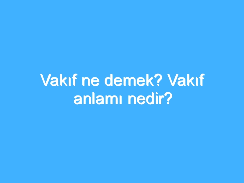 Vakıf ne demek? Vakıf anlamı nedir?