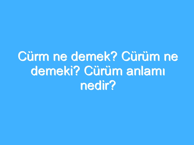 Cürm ne demek? Cürüm ne demeki? Cürüm anlamı nedir?