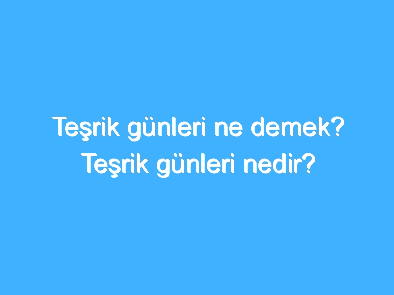 Teşrik günleri ne demek? Teşrik günleri nedir?