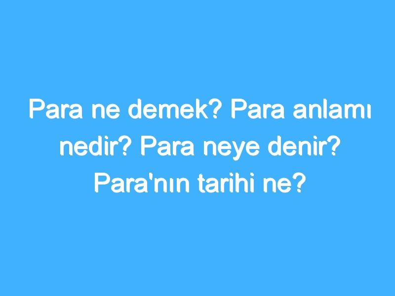 Para ne demek? Para anlamı nedir? Para neye denir? Para'nın tarihi ne?