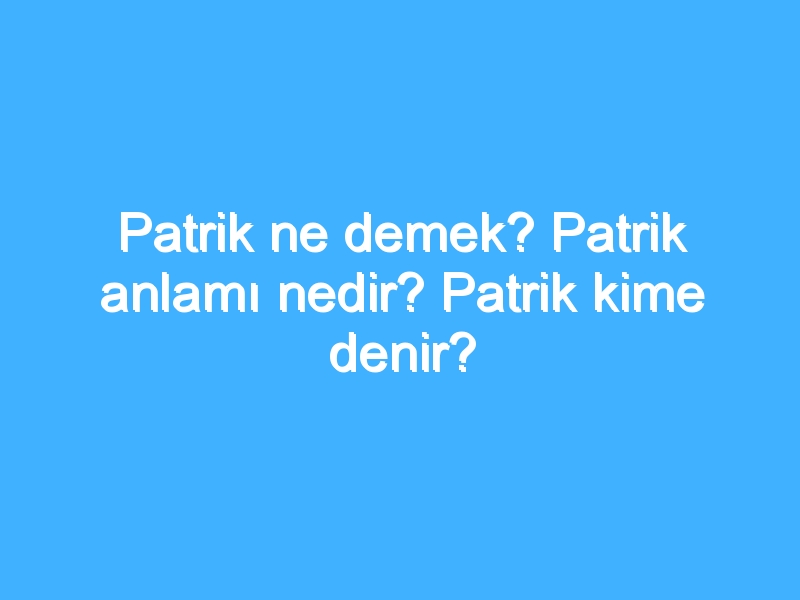 Patrik ne demek? Patrik anlamı nedir? Patrik kime denir?