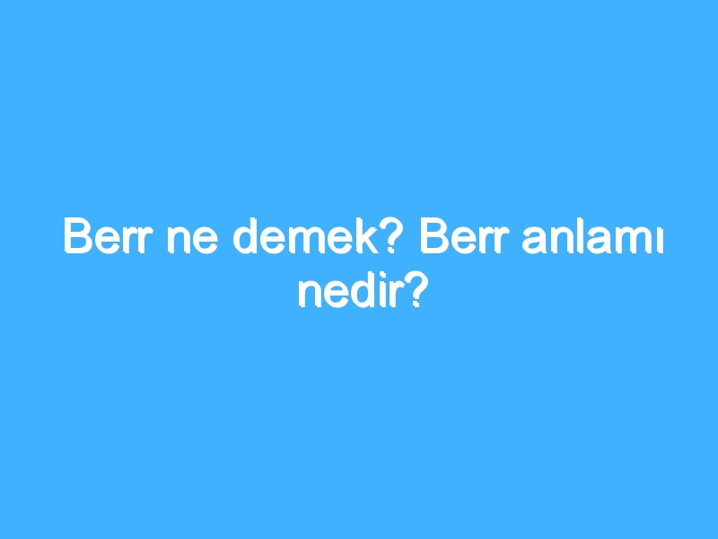 Berr ne demek? Berr anlamı nedir?