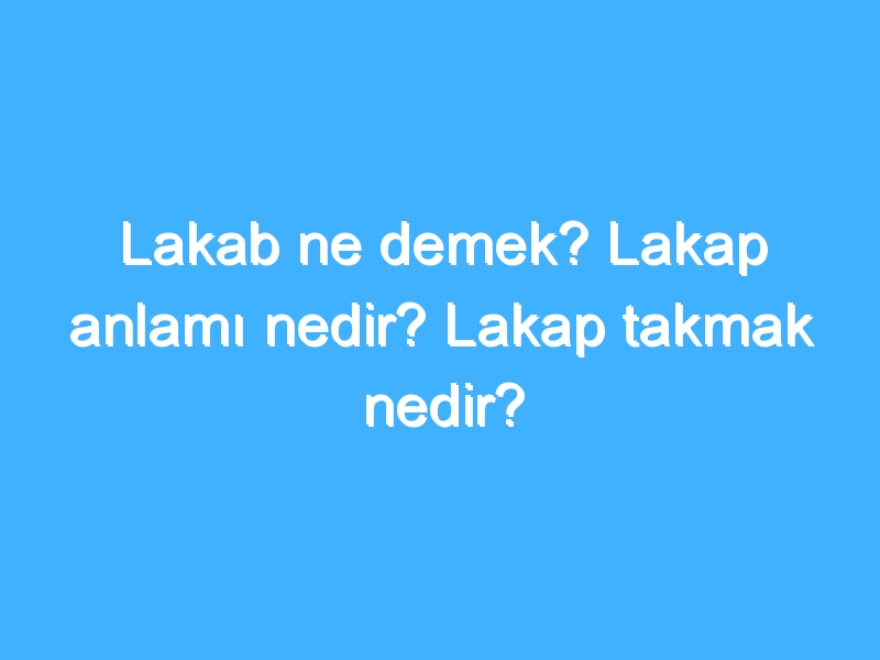 Lakab ne demek? Lakap anlamı nedir? Lakap takmak nedir?