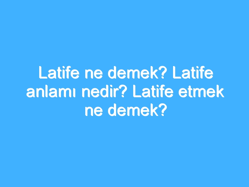 Latife ne demek? Latife anlamı nedir? Latife etmek ne demek?