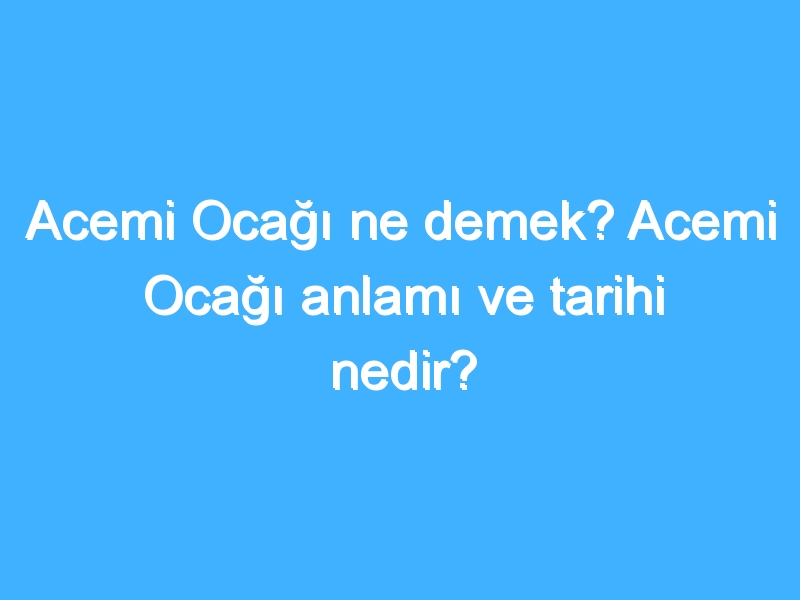 Acemi Ocağı ne demek? Acemi Ocağı anlamı ve tarihi nedir?