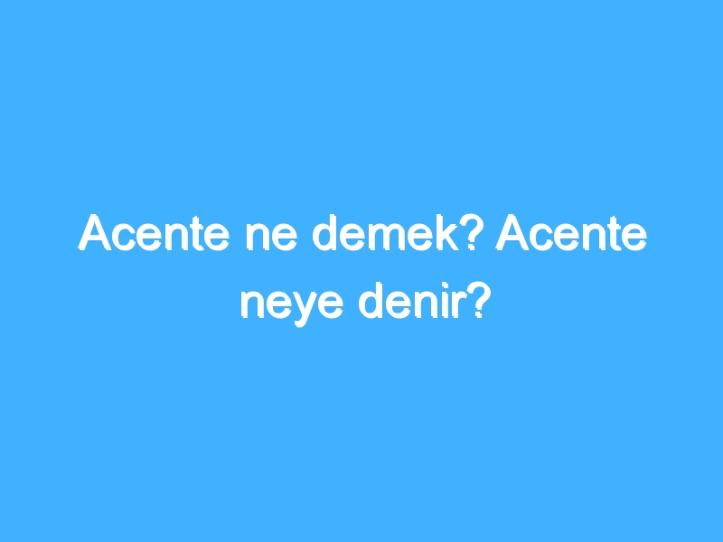 Acente ne demek? Acente neye denir?