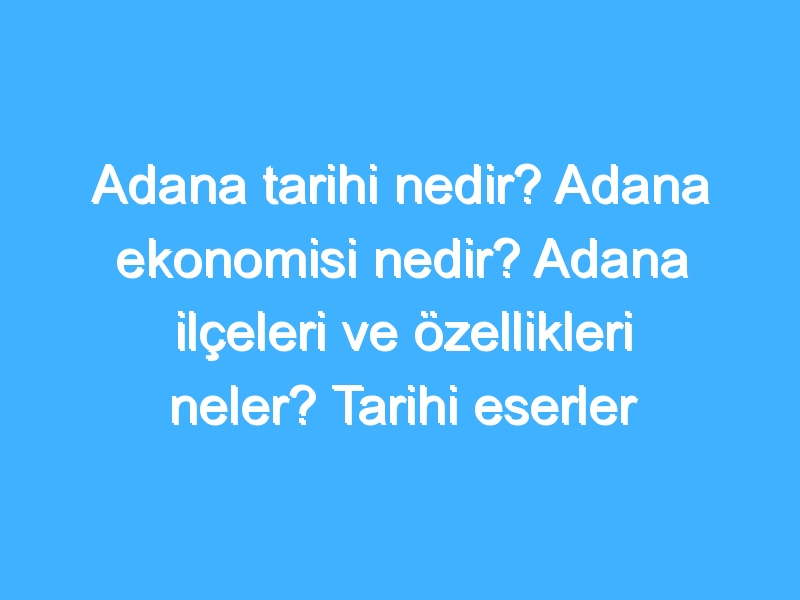 Adana tarihi nedir? Adana ekonomisi nedir? Adana ilçeleri ve özellikleri neler? Tarihi eserler neler?