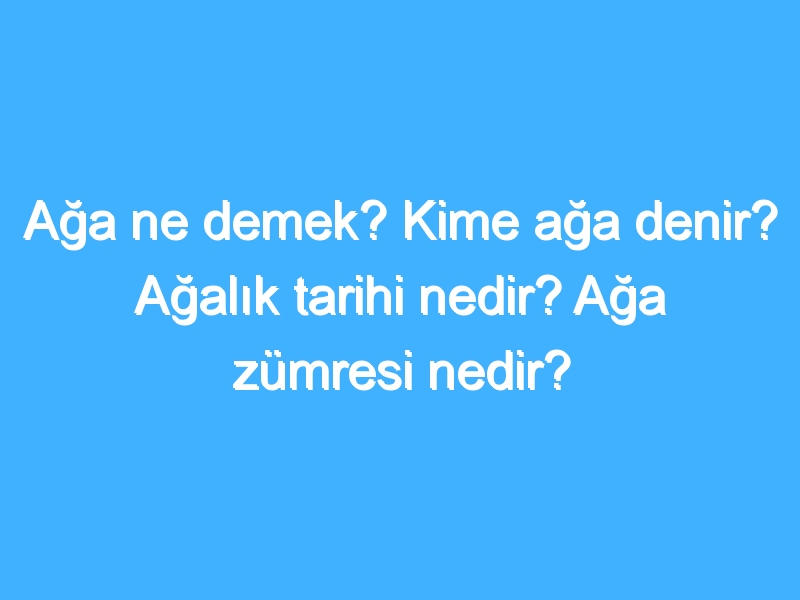 Ağa ne demek? Kime ağa denir? Ağalık tarihi nedir? Ağa zümresi nedir?