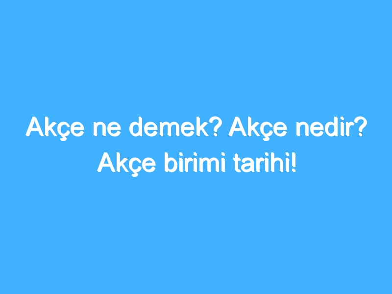 Akçe ne demek? Akçe nedir? Akçe birimi tarihi!