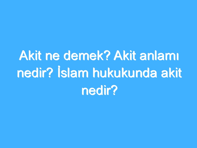 Akit ne demek? Akit anlamı nedir? İslam hukukunda akit nedir?