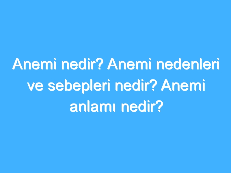 Anemi nedir? Anemi nedenleri ve sebepleri nedir? Anemi anlamı nedir?