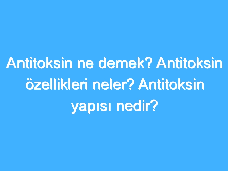 Antitoksin ne demek? Antitoksin özellikleri neler? Antitoksin yapısı nedir?