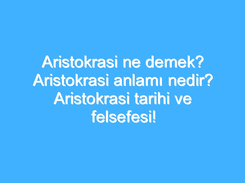 Aristokrasi ne demek? Aristokrasi anlamı nedir? Aristokrasi tarihi ve felsefesi!