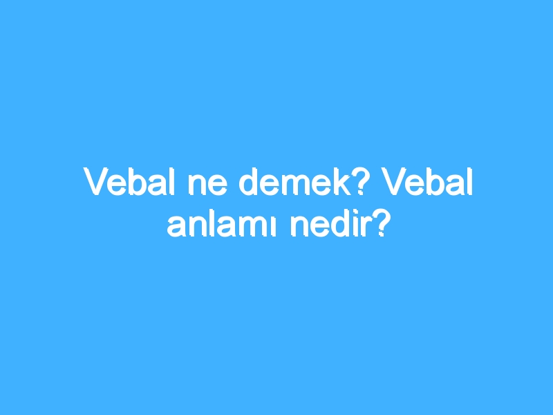 Vebal ne demek? Vebal anlamı nedir?