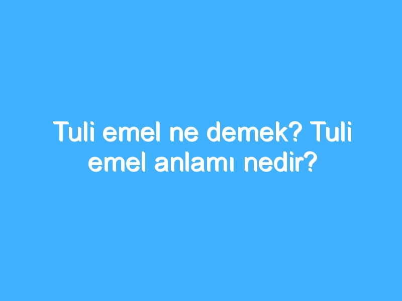 Tuli emel ne demek? Tuli emel anlamı nedir?