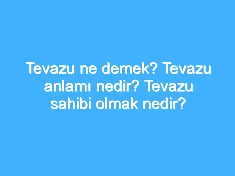 Tevazu ne demek? Tevazu anlamı nedir? Tevazu sahibi olmak nedir?