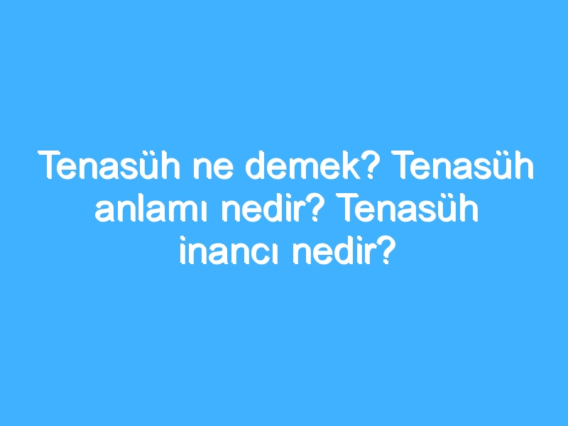 Tenasüh ne demek? Tenasüh anlamı nedir? Tenasüh inancı nedir?