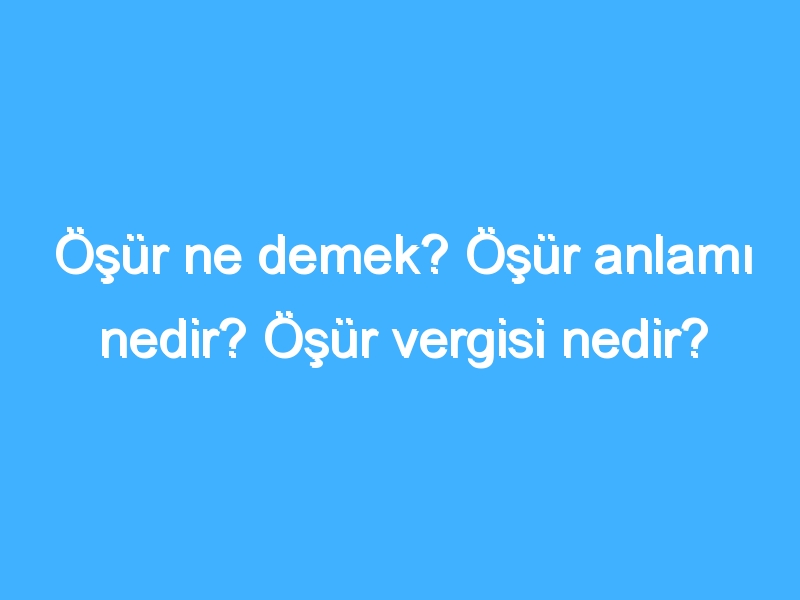 Öşür ne demek? Öşür anlamı nedir? Öşür vergisi nedir?