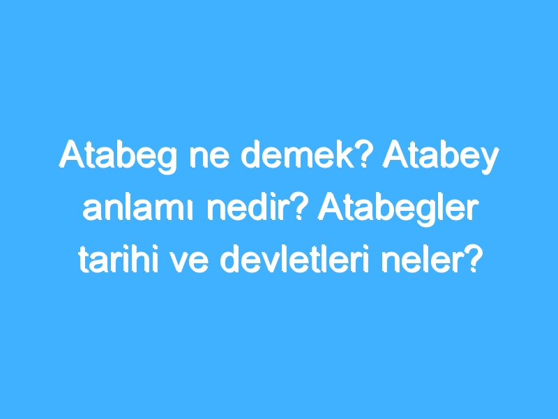 Atabeg ne demek? Atabey anlamı nedir? Atabegler tarihi ve devletleri neler?