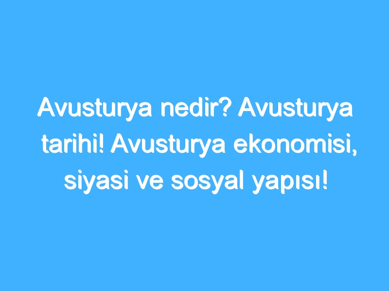 Avusturya nedir? Avusturya tarihi! Avusturya ekonomisi, siyasi ve sosyal yapısı!