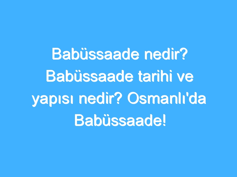 Babüssaade nedir? Babüssaade tarihi ve yapısı nedir? Osmanlı'da Babüssaade!