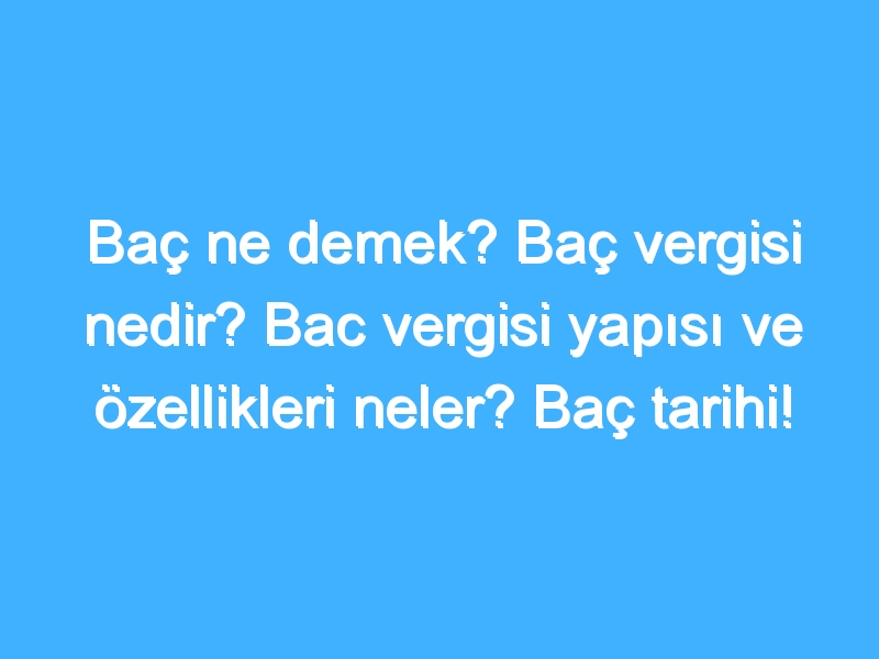 Baç ne demek? Baç vergisi nedir? Bac vergisi yapısı ve özellikleri neler? Baç tarihi!