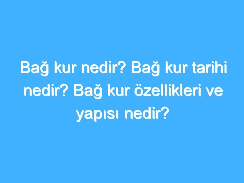 Bağ kur nedir? Bağ kur tarihi nedir? Bağ kur özellikleri ve yapısı nedir?