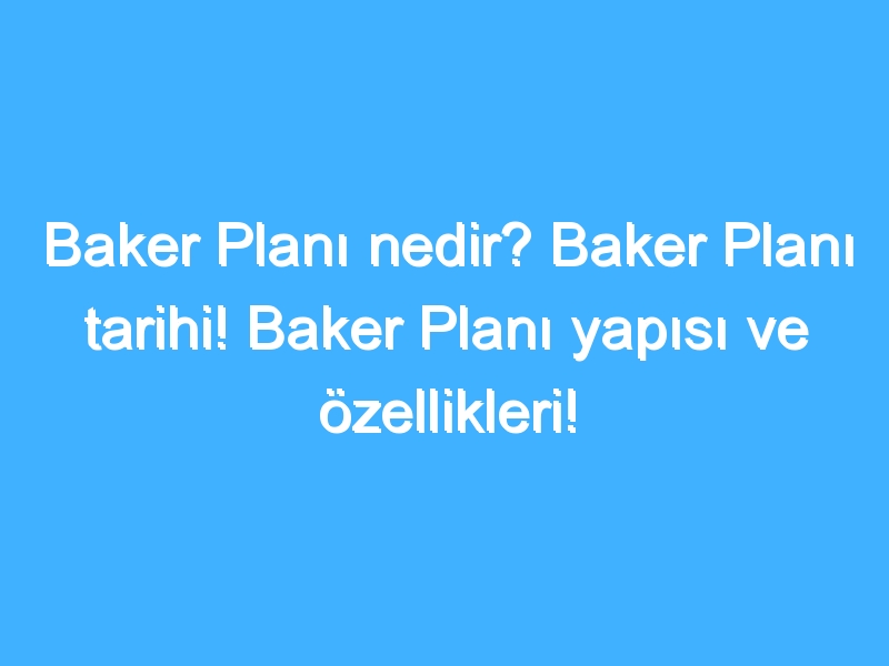 Baker Planı nedir? Baker Planı tarihi! Baker Planı yapısı ve özellikleri!