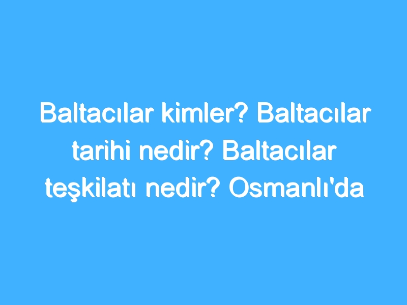 Baltacılar kimler? Baltacılar tarihi nedir? Baltacılar teşkilatı nedir? Osmanlı'da Baltacılar!