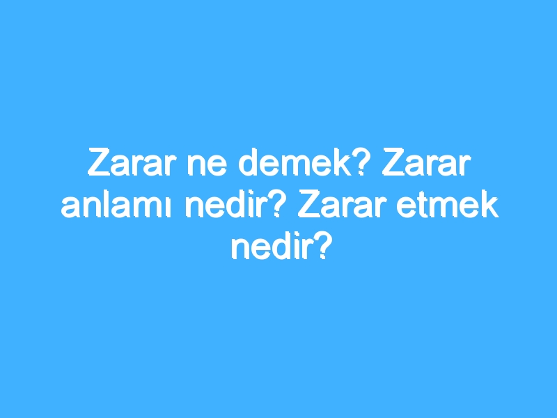 Zarar ne demek? Zarar anlamı nedir? Zarar etmek nedir?