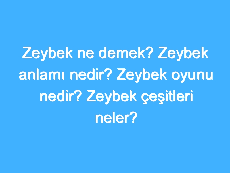 Zeybek ne demek? Zeybek anlamı nedir? Zeybek oyunu nedir? Zeybek çeşitleri neler?