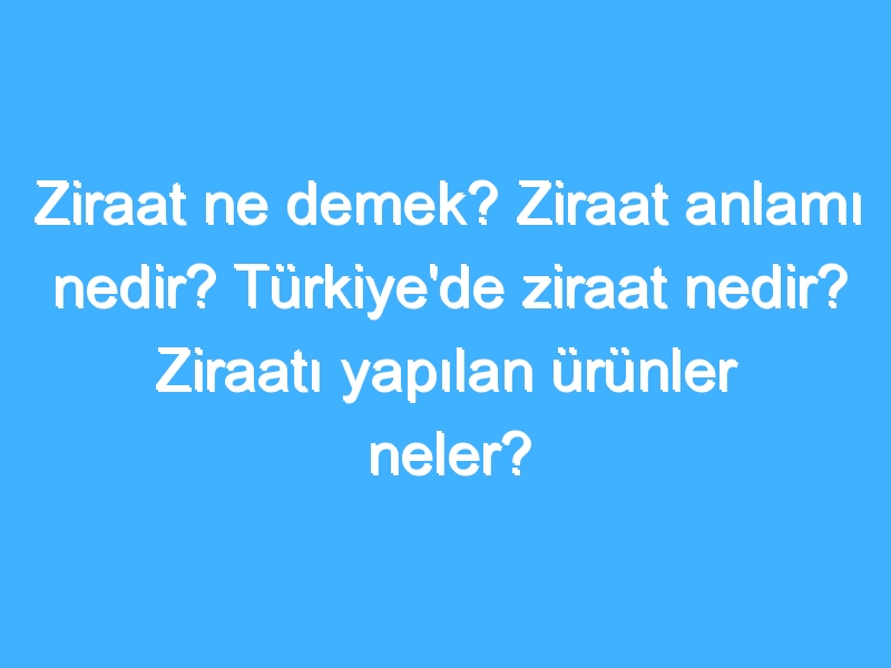 Ziraat ne demek? Ziraat anlamı nedir? Türkiye'de ziraat nedir? Ziraatı yapılan ürünler neler?