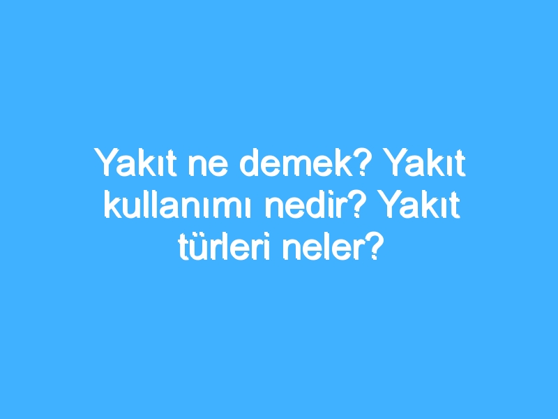 Yakıt ne demek? Yakıt kullanımı nedir? Yakıt türleri neler?