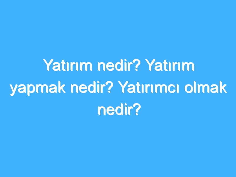 Yatırım nedir? Yatırım yapmak nedir? Yatırımcı olmak nedir?